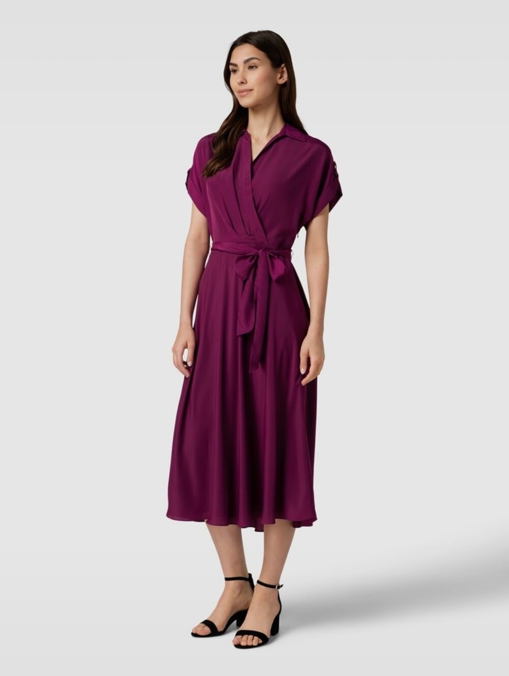 Ralph Lauren Fratillio Collared Surplice Midi Faux-Wrap Dress Magenta Sz 16 NWOT - Picture 2 of 10